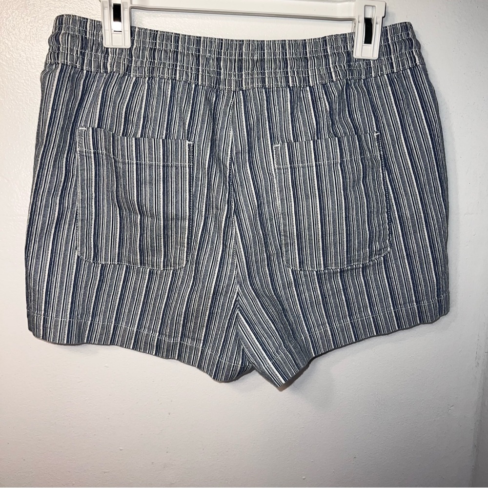 LOFT Navy Striped High Waist Shorts - Picture 2 of 8
